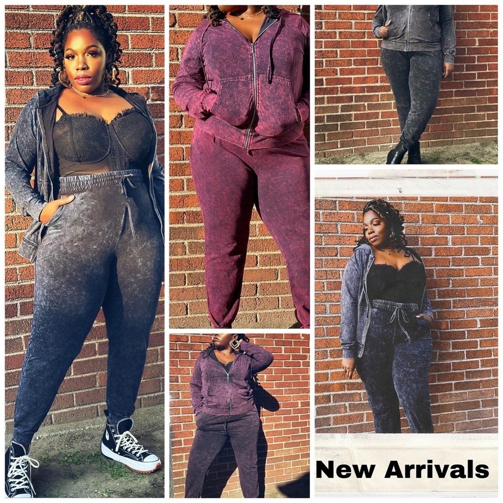 Acid Wash Sexy Sweats Activewear Jogger 2-Piece Set Plus Sizes 1X-3X